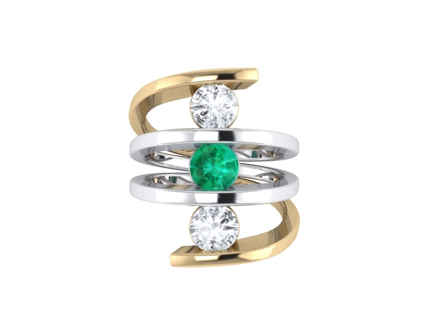 Emerald and diamond spiral ring