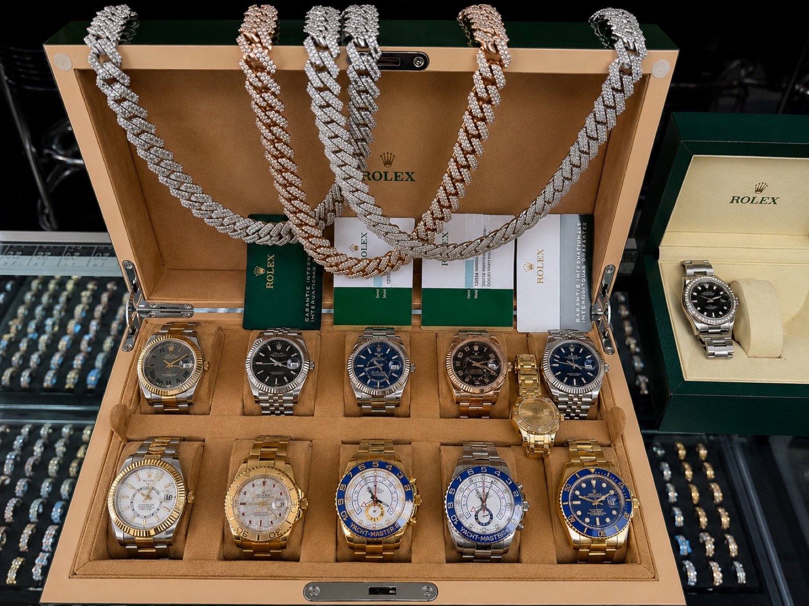 Rolex watch and diamond chain collection